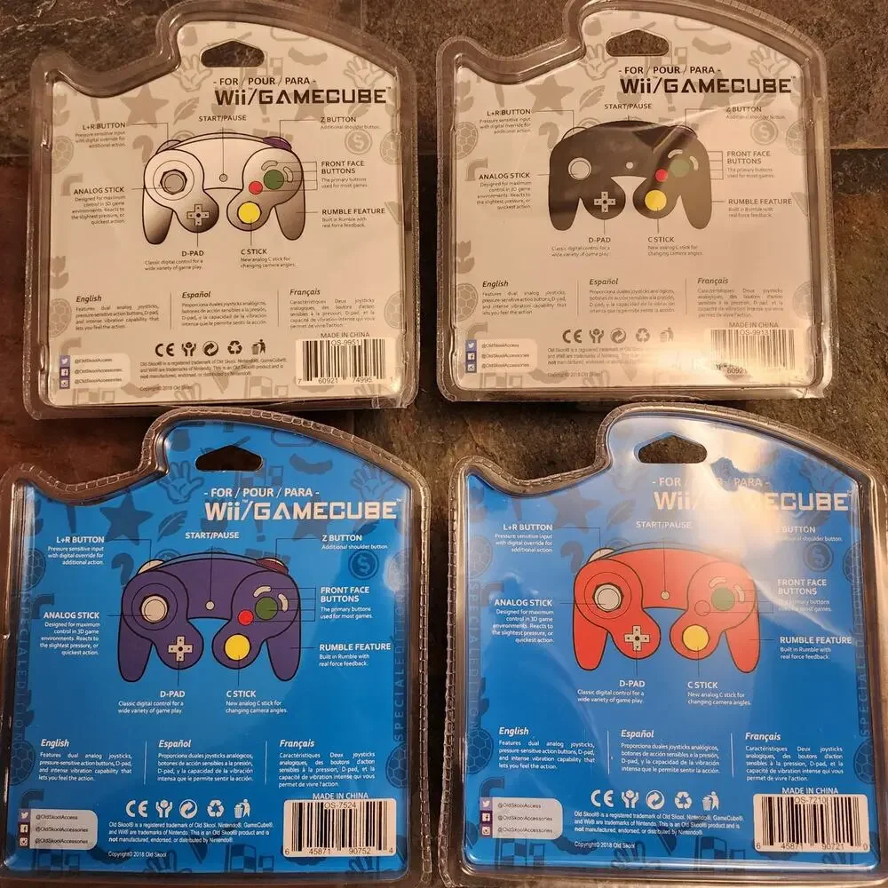 4 Gamecube Controllers - 4 Colors Bundle (NEW), Red Blue Silver Black - Nintendo